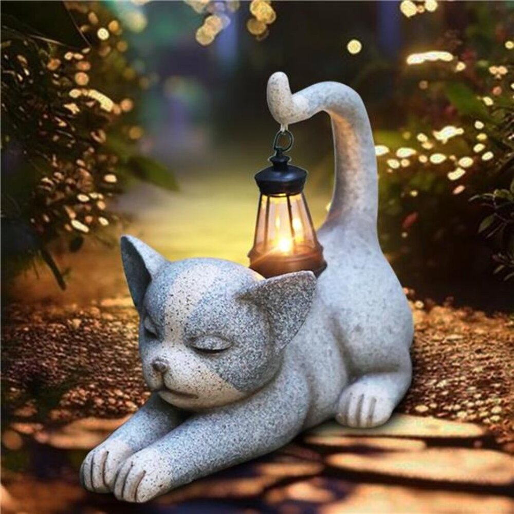 🐱 Solar Cat Garden Statue – Outdoor Decorative Figurine for Yard & Patio ✨